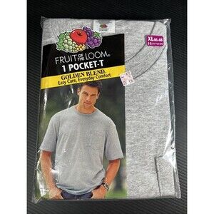 Vtg Fruit of the Loom Pocket T Shirt Mens XL Grey Golden Blend 50/50 Blank NOS